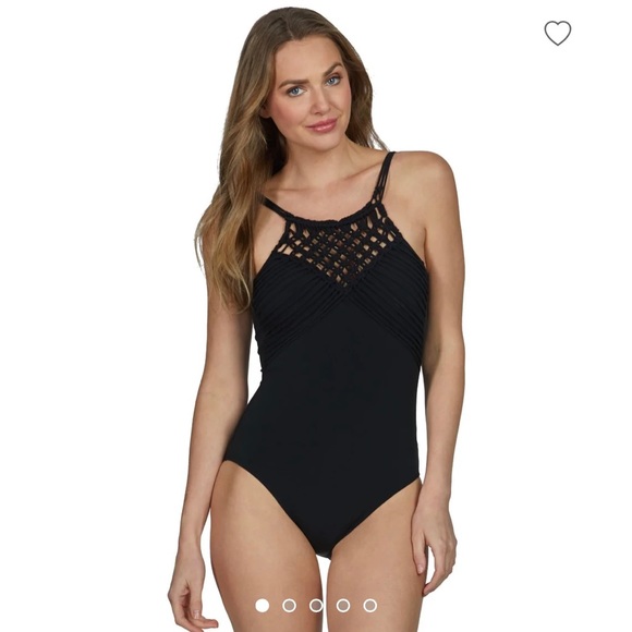 Profile by Gottex Fishnet High Neck One Piece Black Swimsuit size 12 - Picture 2 of 13